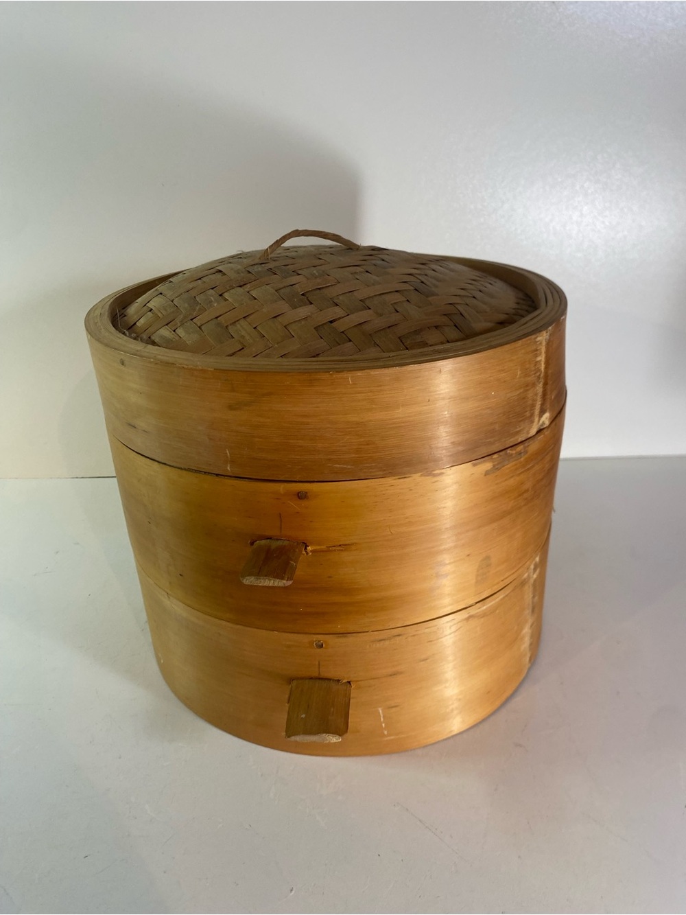 Vintage Covered 2-Tier Bamboo Steamer Basket With Handles 9” Diameter - Picture 3 of 12